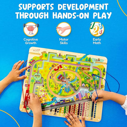 Owl Village Magnetic Montessori Busy Board for Kids Pinball Magnet Color and Counting Maze with Unique Moving Parts, 2 Pens & Activity Book, Heirloom-Quality Magnetic Puzzle for Toddlers 3-5 & Over