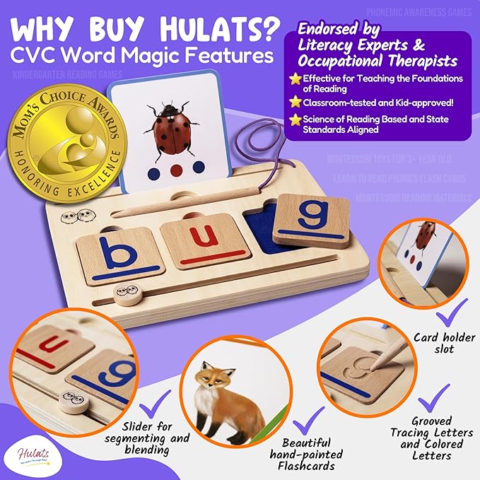 CVC Word Magic: Montessori Reading Game for Kindergarten Phonics Mastery, Learn to Read & Write 50 Sight Words for Toddlers 2-4 Years, Montessori Toy for 2+ Year Old, Letter Tracing Tiles, Flash Cards