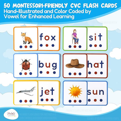 CVC Word Magic: Montessori Reading Game for Kindergarten Phonics Mastery, Learn to Read & Write 50 Sight Words for Toddlers 2-4 Years, Montessori Toy for 2+ Year Old, Letter Tracing Tiles, Flash Cards