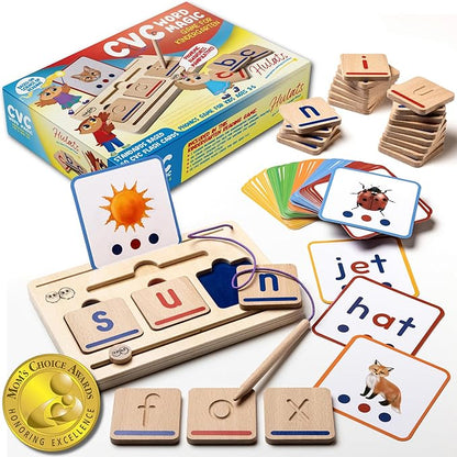 CVC Word Magic: Montessori Reading Game for Kindergarten Phonics Mastery, Learn to Read & Write 50 Sight Words for Toddlers 2-4 Years, Montessori Toy for 2+ Year Old, Letter Tracing Tiles, Flash Cards